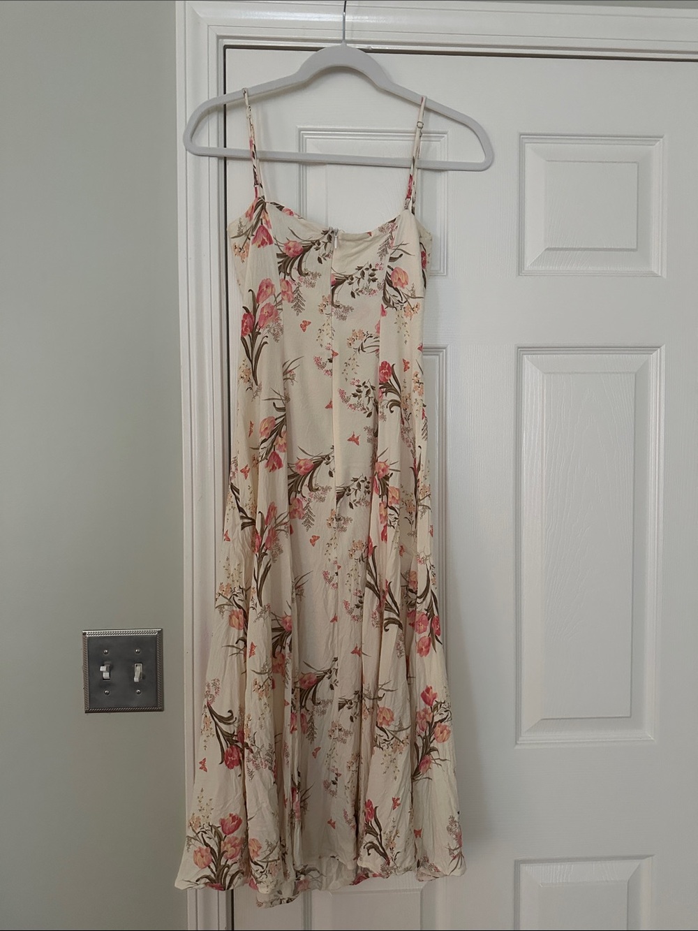 Reformation Cream Slip Midi Dress with Pink Floral Print - Picture 4 of 4